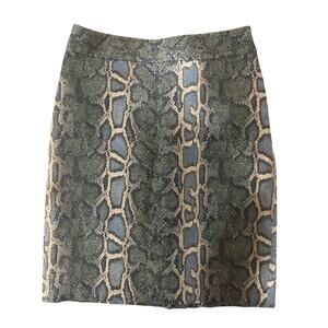 LOFT SNAKE SKIN MINI SKIRT SIZE 0 BLUE AND GREEN